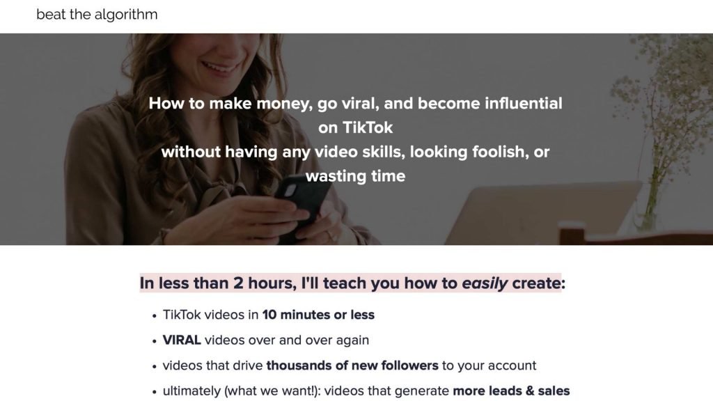 TikTok for Entrepreneur Beat the algorithm Course page