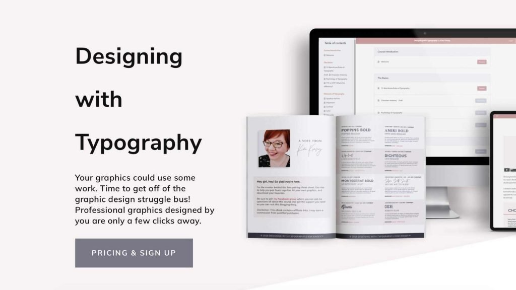 Many design tools like Canva, Picmonkey or Stencil have made it easier than ever before for non-designers to create beautiful images and graphics. However, to stand out from the crowd to create graphics that truly reflect your brand doesn’t only mean editing the templates. I came across this design course and now through this Designing with Typography review, I want to let you in on whether or not you should take this course by Kimi Kinsey to bring your design game to another level.