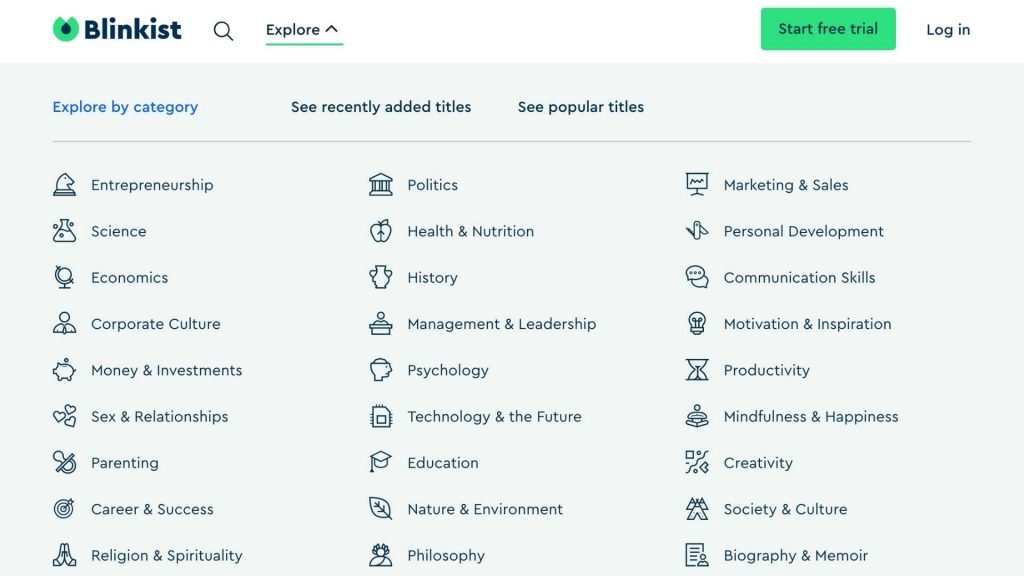 Blinkist Categories